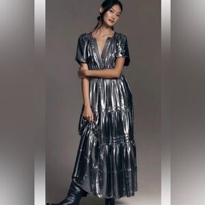 Anthropologie Metallic Somerset Maxi Dress M Medium